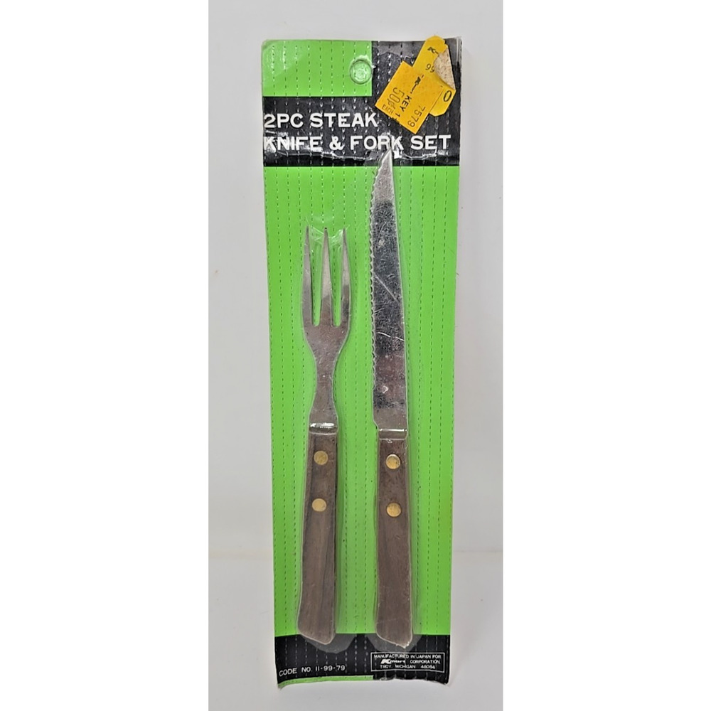 Vintage Kmart Stainless Steak knife & fork set Sealed Japan U86